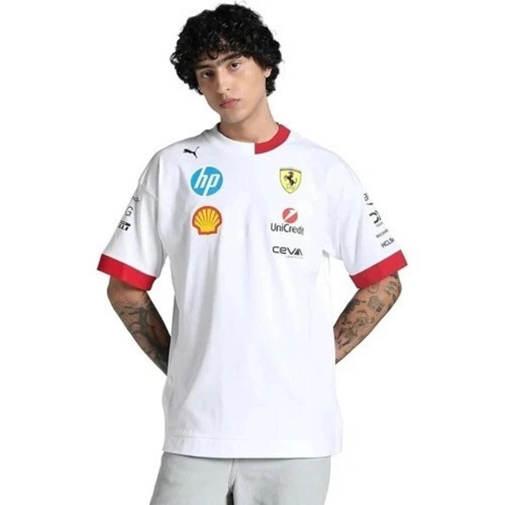 Scuderia Ferrari F1 2025 Men's Miami GP Team Oversized T-Shirt White Sz S - Picture 2 of 5